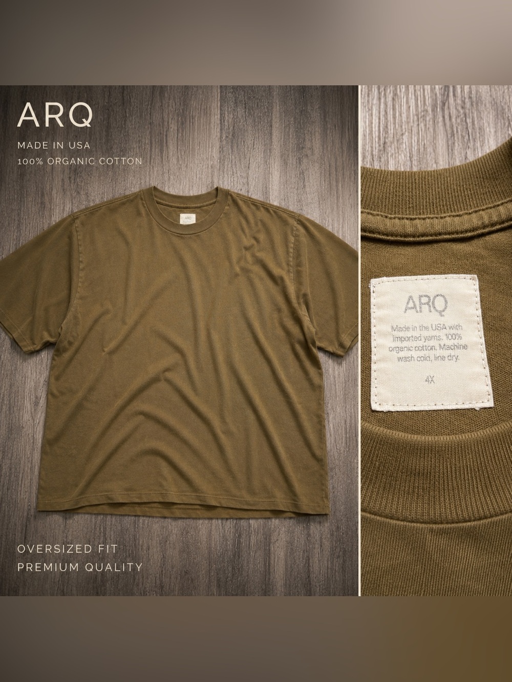 ARQ Men Green Solid Crew Neck Short Sleeve Organic Cotton Tshirt 4X